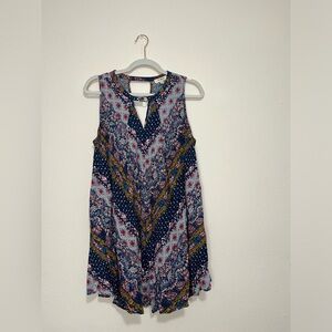 Umgee Flowy Mini Dress Size M Brass Ring Plunge